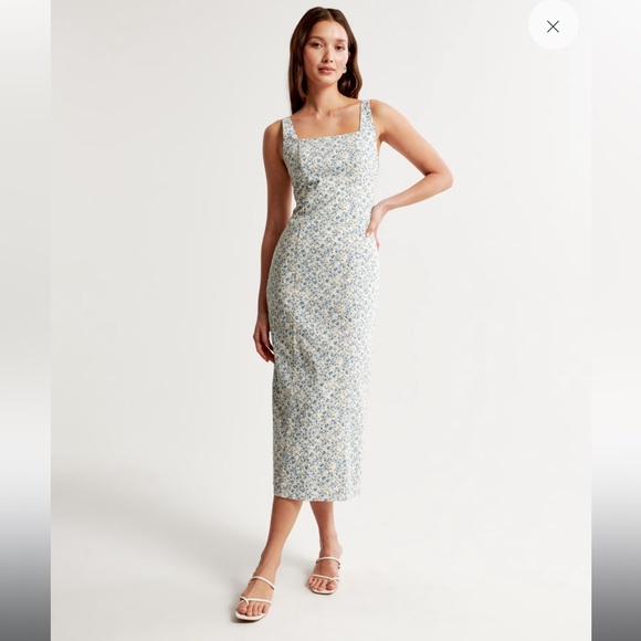 Abercrombie Stretch Column Midi Dress in White Floral - Picture 1 of 5